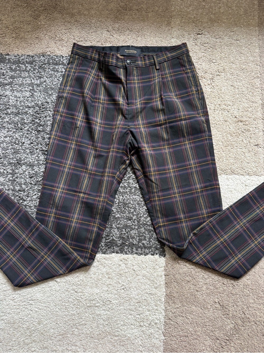 Scotch & Soda Black Plaid Trousers with Multicolor Windowpane- 28 x 32